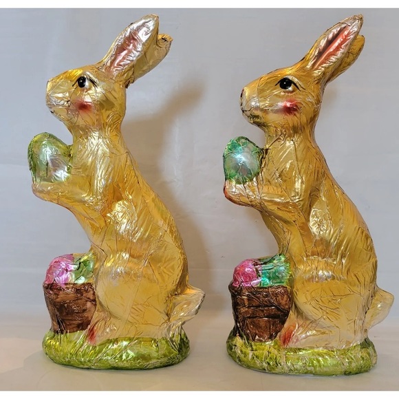2x Faux Gold Foil Bunny 9” Easter Decor Spring Figurine...